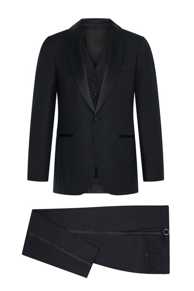 princess polly baby blue dress Men's Black Twill Weave 3 Piece Slim Fit Suit main image 0