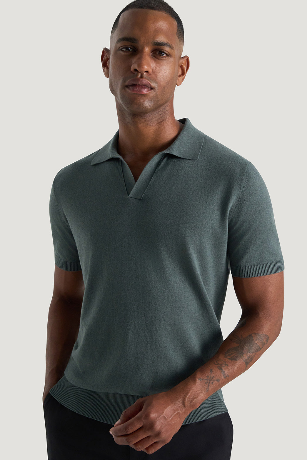 【未使用タグ無し】DEMYLEE_Knit polo shirt Knit Polo Shirts (Light Blue) - ZUTOMAYO MART